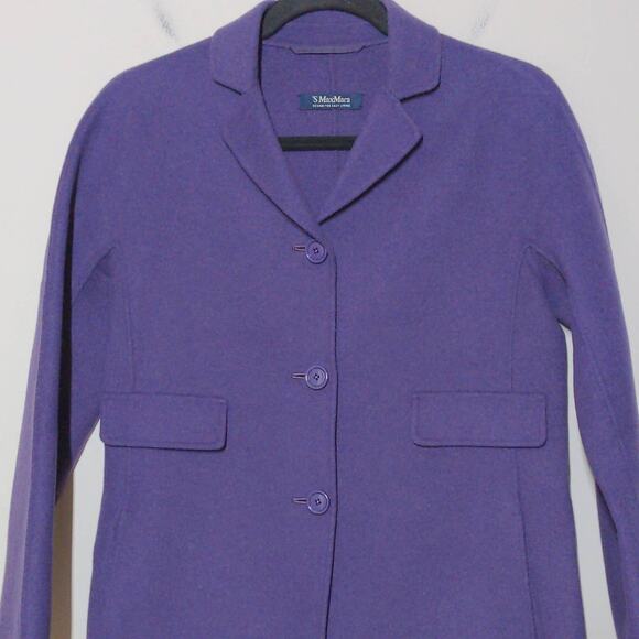 'S Max Mara Womens Overcoat Purple Knee Length Pockets 100% Wool Collar 8 - Picture 1 of 11